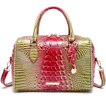 Makcr Joacbv Crocodile Handbag for Women Top Handle Leather Shoulder Purse | Glossy crocodile-embossed vegan leather with rolled handles, buckle details, a structured dome shape, and adjustable strap.