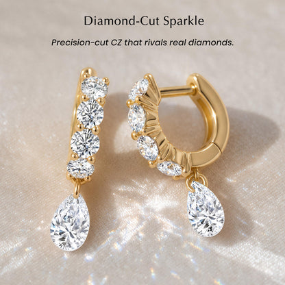 ASHINE Diamond Look Pear Huggie Earrings, 14K Gold Plated CZ Drops
