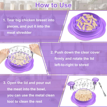 SURETIVIAN Chicken Shredder Tool Twist Large Chicken Breast Shredder with Brush&Fork, Visible Meat Shredder Machine, Anti-Slip Strip, Ergonomic Handle, BPA Free, Pork Beef Chicken(Hot Pink)