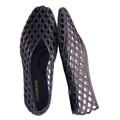 CUSHIONAIRE Siesta Modern Lattice Ballet Flats for Women, Comfortable Slip On Pointed Toe Womens Jelly Shoes