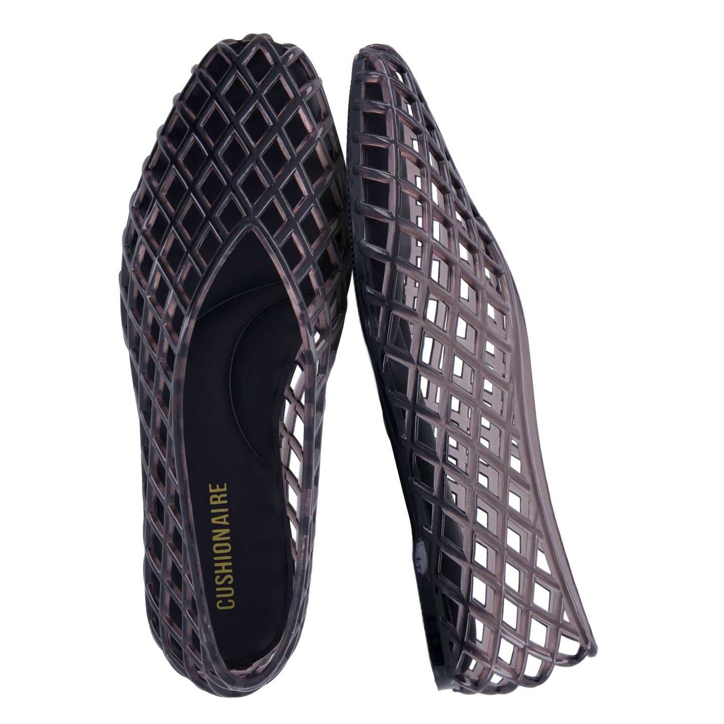 CUSHIONAIRE Siesta Modern Lattice Ballet Flats for Women, Comfortable Slip On Pointed Toe Womens Jelly Shoes
