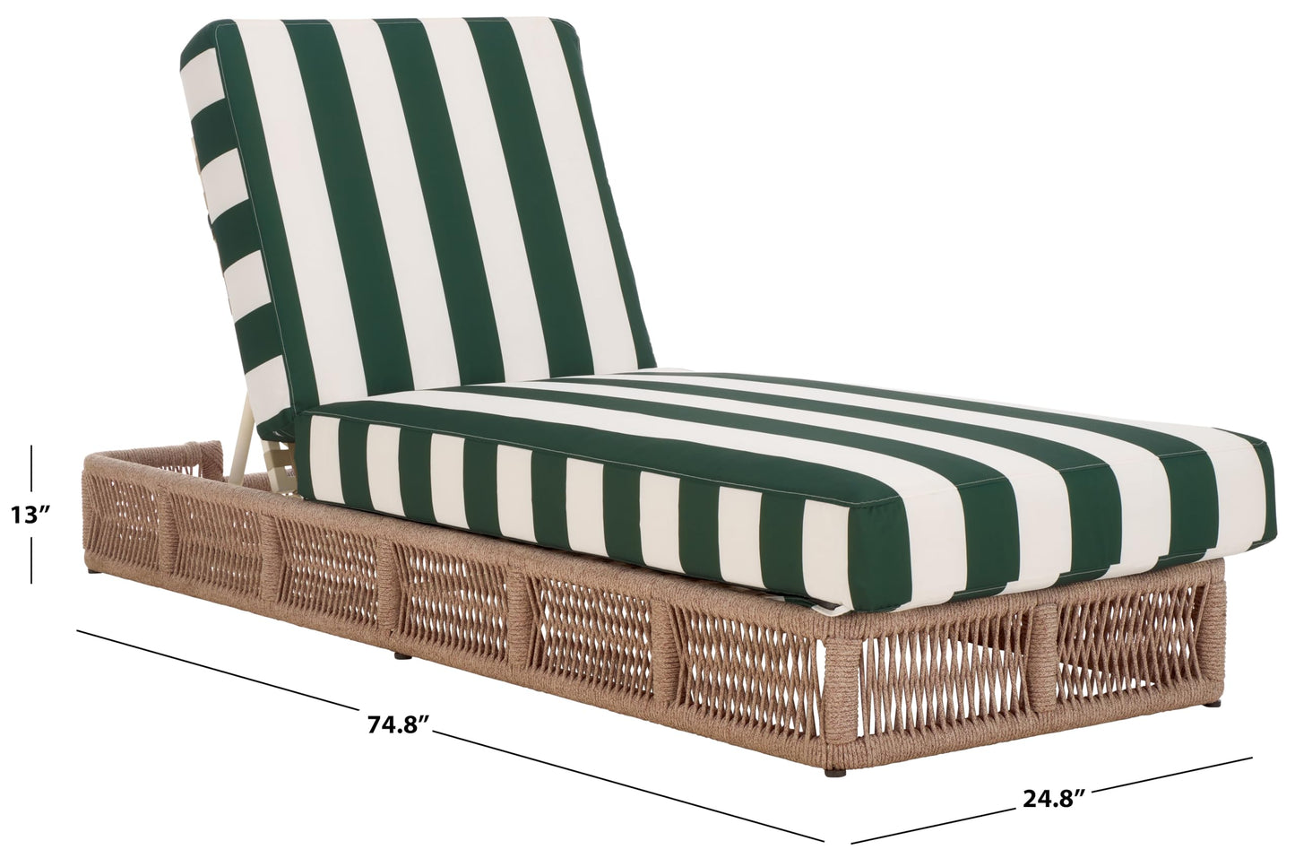 SAFAVIEH Outdoor - Gillian Chaise Lounge Chair - Tan & White - Steel and Woven Rope - Adjustable 5-Position Backrest - Ideal for Patio, Deck, Poolside, Backyard (PAT7527A)