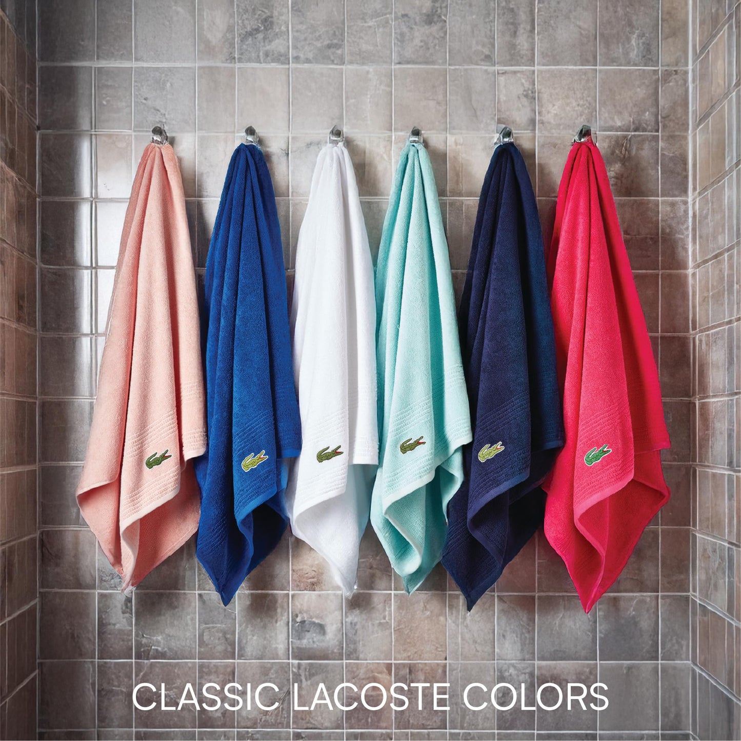 Lacoste Grand Slam 6-Piece Towel Set – Soft and Absorbent 100% Cotton Towels for Bathroom, Quick-Drying – Includes 2 Bath Towels, 2 Hand Towels, 2 Washcloths, Magenta