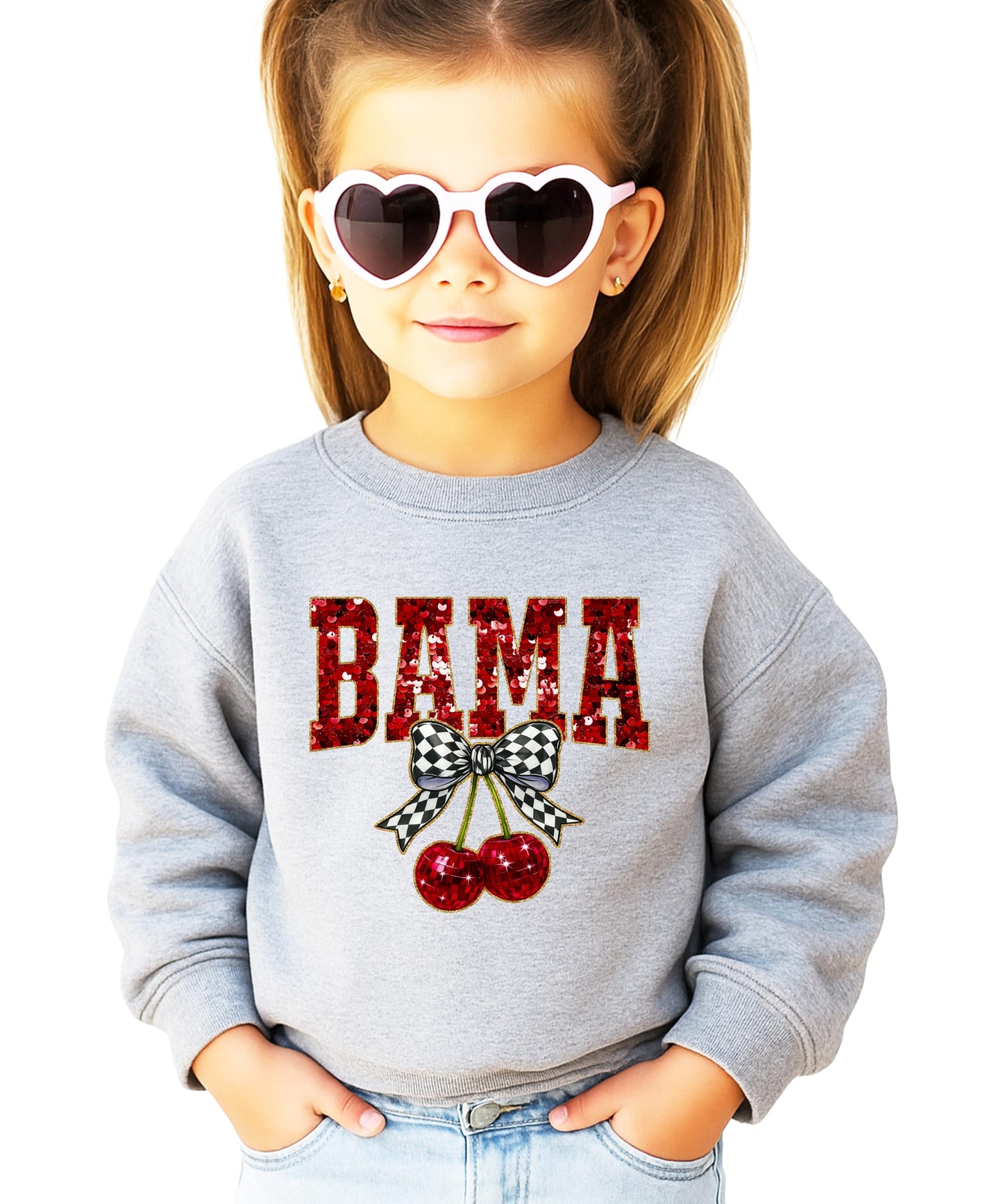 Olive Loves Apple Bama Red Ink-Printed Sequins Sweatshirt for Women & Teens Alabama Fall Sports Sweater