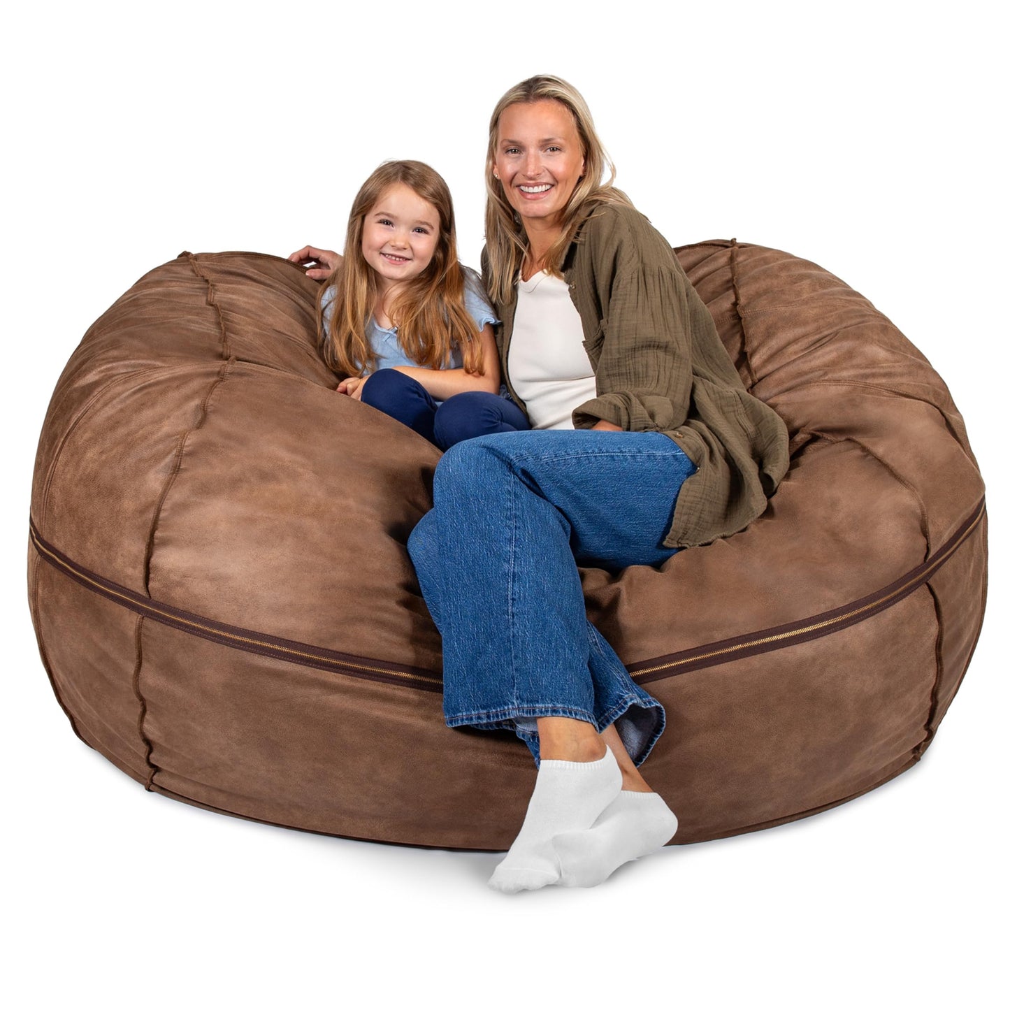 Big Joe Fuf 7Ft Giant Foam Bean Bag Chair, Oversized Couch with Removable Cover for Kids, Teens, Adults, Fog Lenox, Durable Woven Polyester, 7 Foot