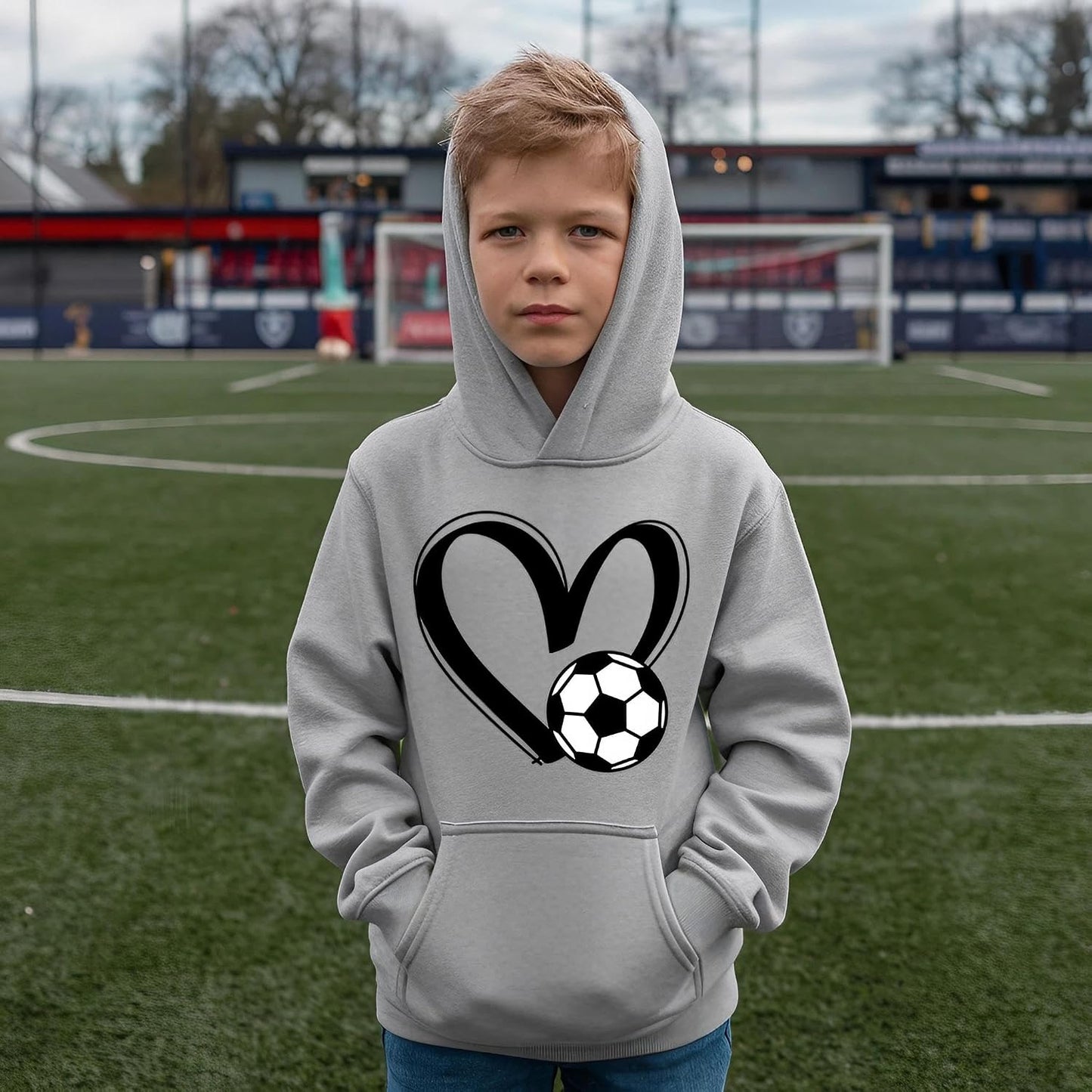 Threadrock Kids Soccer Love Heart Youth Pullover Hoodie Sweatshirt