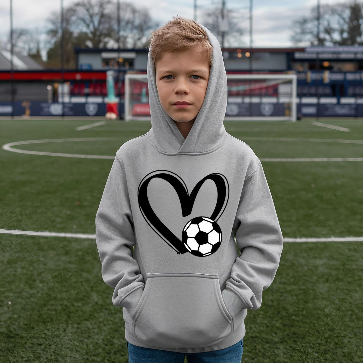 Threadrock Kids Soccer Love Heart Youth Pullover Hoodie Sweatshirt
