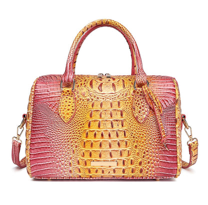 Makcr Joacbv Crocodile Handbag for Women Top Handle Leather Shoulder Purse | Glossy crocodile-embossed vegan leather with rolled handles, buckle details, a structured dome shape, and adjustable strap.