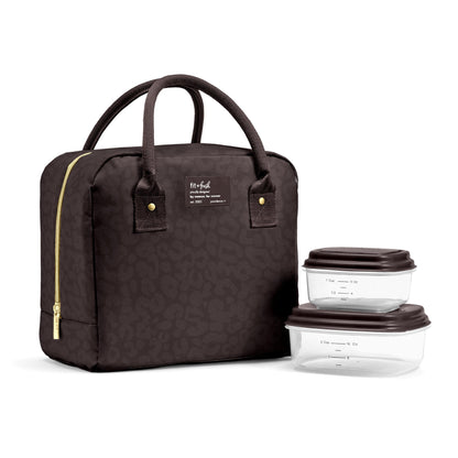 Fit & Fresh Bloomington Lunch Bag for Women - Insulated Large Lunch Box for Work with Containers, Leak-Resistant, Stain-Resistant, Zipper Closure, Cheetah