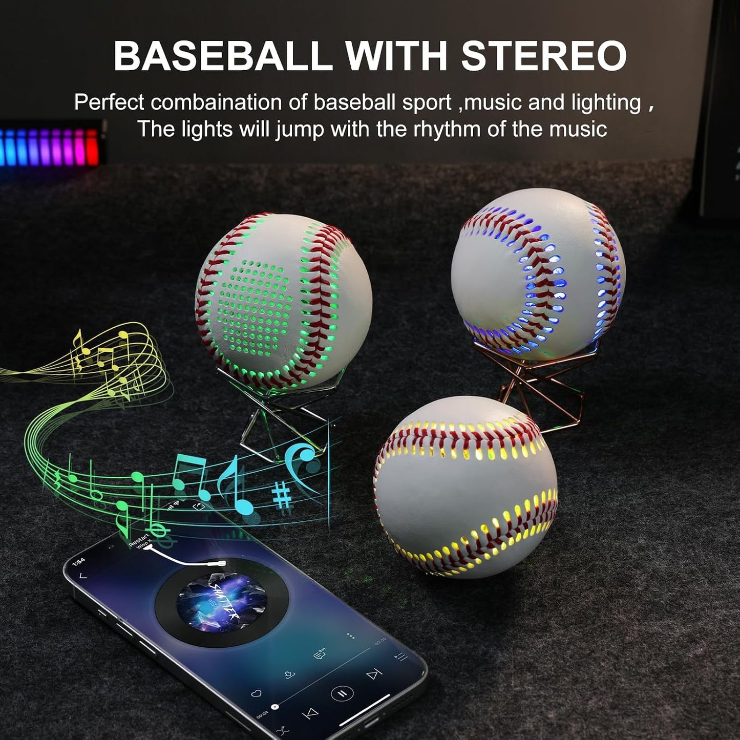 Glow Baseball Bluetooth Speaker，Portable Sports Gift for Fans, Waterproof Outdoor Speaker with Party Lights.