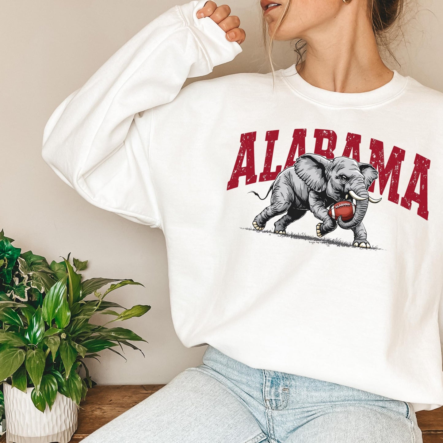 Alabama Elephant Football Sweatshirt – Vintage Sport Grey Crewneck Pullover – Retro Game Day Apparel for Men & Women