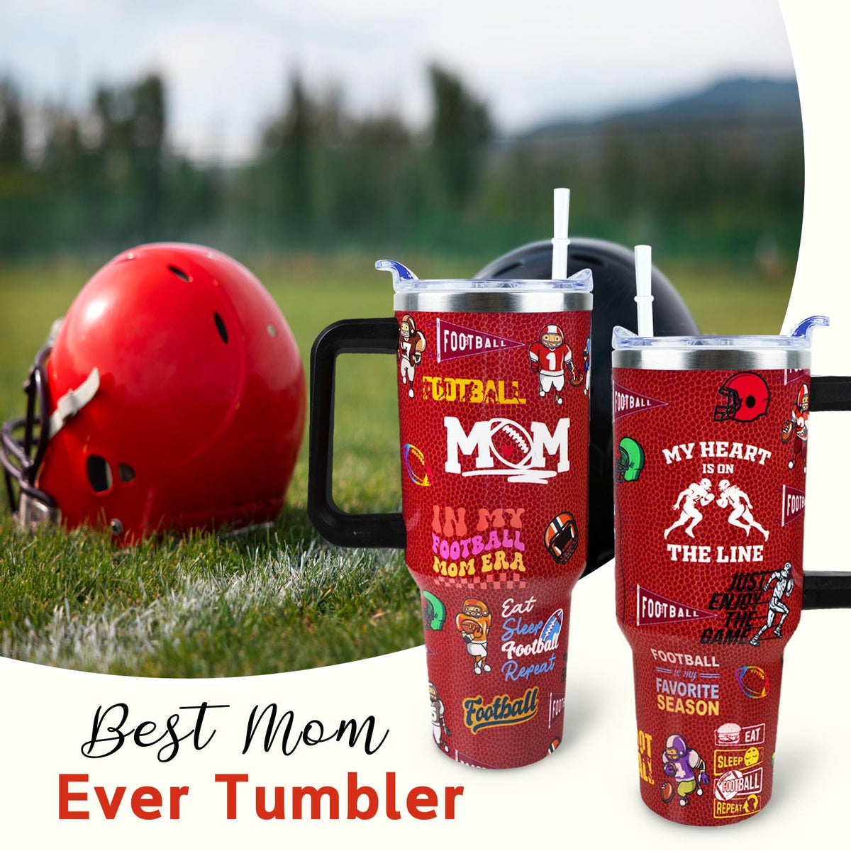 Baseball Mom 40 oz Tumbler with Handle and Straw Lid Leak Proof