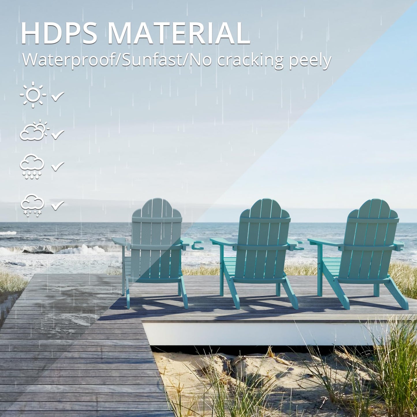LUE BONA HDPS Adirondack Chairs Set, Fire Pit Outdoor Chair Weather Resistant with Cup Holder, Modern Plastic Chair Plastic for Patio, Deck, Proch, 350LBS, 4 Set, Dark Brown