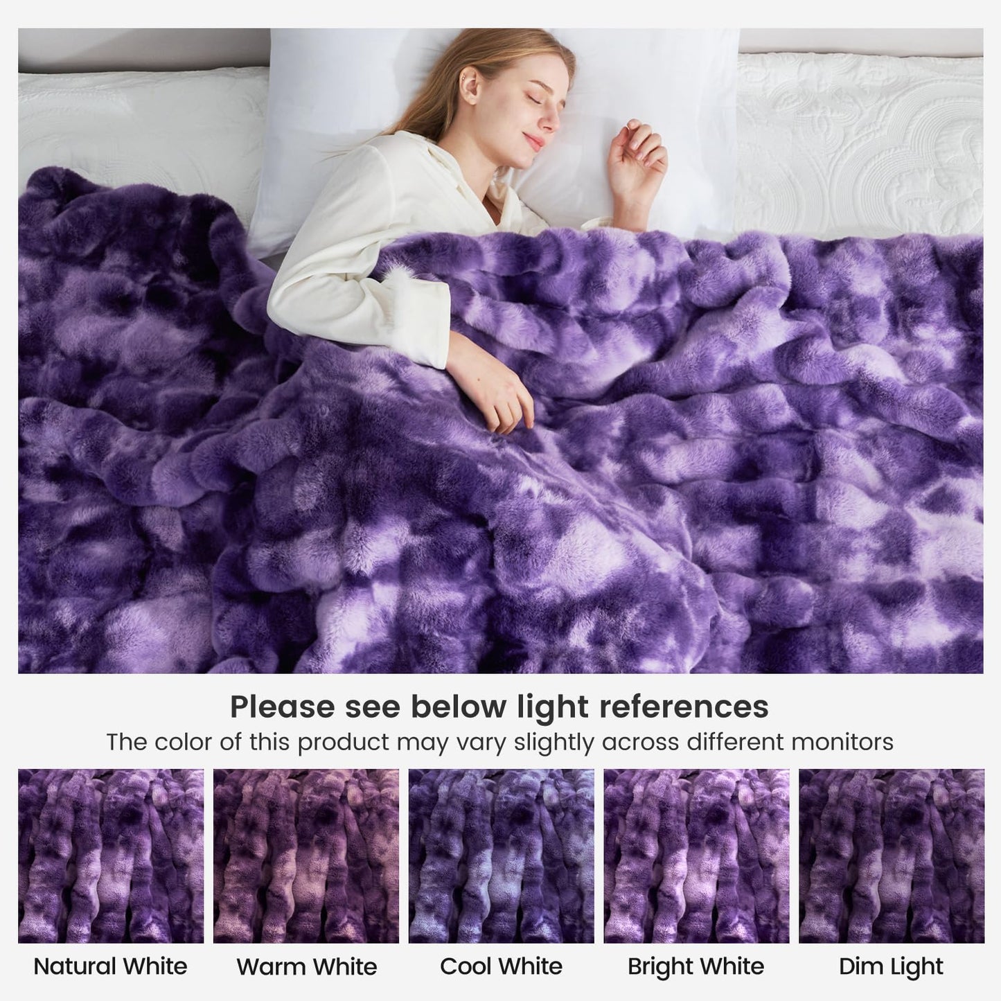 Cozy Bliss Faux Fur Throw Blanket for Couch, Fuzzy Soft Plush Thick Bubble Blanket for Sofa Bedroom Living Room, 50 * 60 Inches Tie Dye Pink