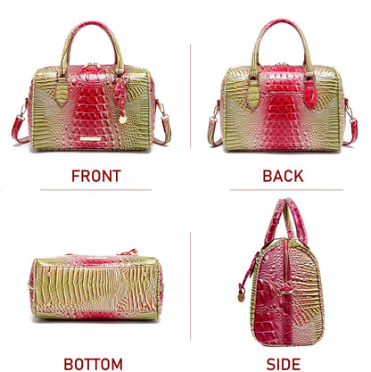 Makcr Joacbv Crocodile Handbag for Women Top Handle Leather Shoulder Purse | Glossy crocodile-embossed vegan leather with rolled handles, buckle details, a structured dome shape, and adjustable strap.