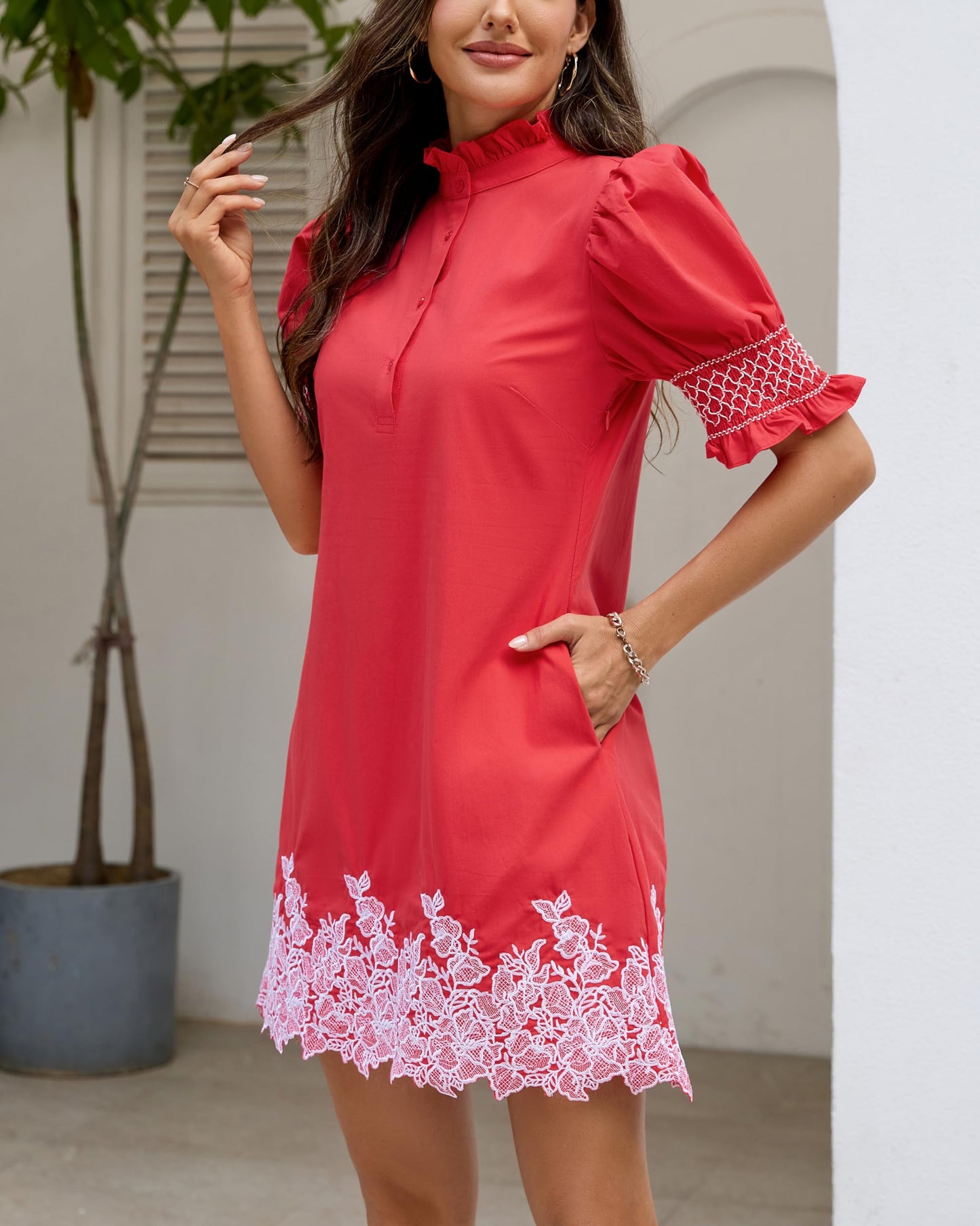 YEXPINE Women's Summer Embroidered Mini Dress