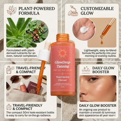 Tanning Drops, Glow Drop Tanning Drops, Enhances Your Natural Skin Tone, Natural Radiant Glow, Easy-to-Use for All Skin Types, 50ml(2pc)