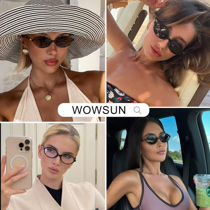 WOWSUN Retro Oval Sunglasses for Women,Slim 90s Vintage Fashion Shades