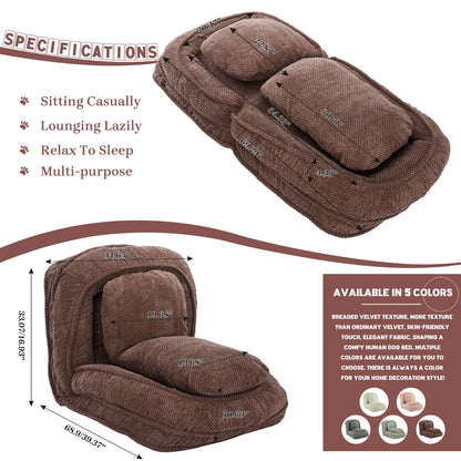 Upholstered Convertible Lounge Chair with 2 Soft Pillows
