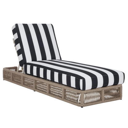 SAFAVIEH Outdoor - Gillian Chaise Lounge Chair - Tan & White - Steel and Woven Rope - Adjustable 5-Position Backrest - Ideal for Patio, Deck, Poolside, Backyard (PAT7527A)