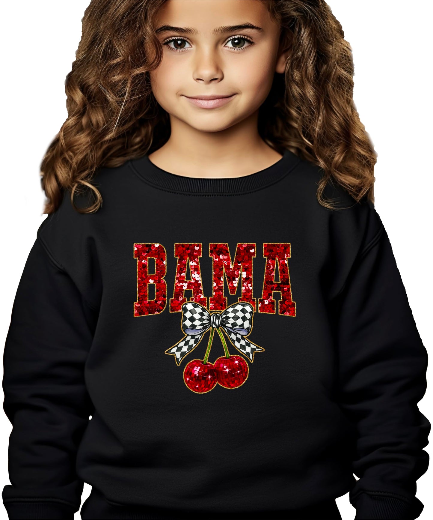 Olive Loves Apple Bama Red Ink-Printed Sequins Sweatshirt for Women & Teens Alabama Fall Sports Sweater