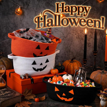 Newtay 3 Pcs Halloween Spooky Woven Baskets Set Empty Gift Baskets