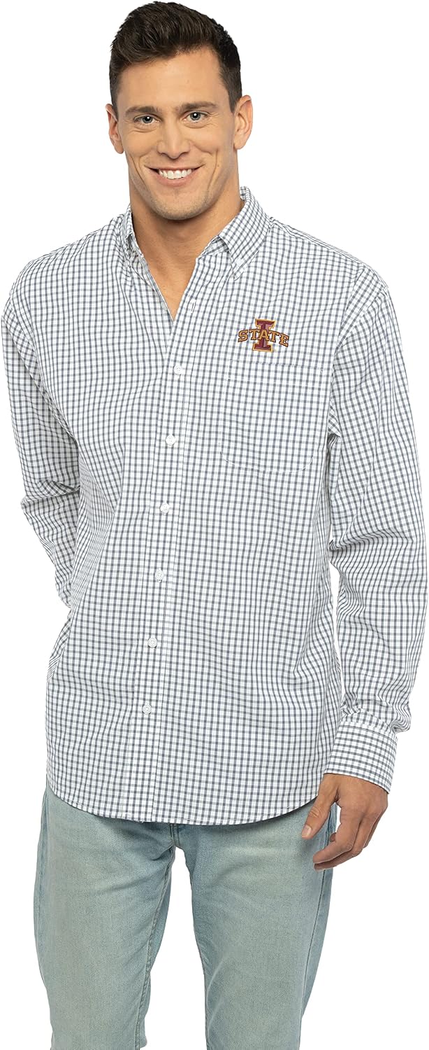 Vantage Men's Collegiate Easy-Care Long Sleeve Gingham Check Button Down Shirt
