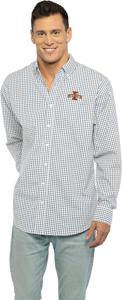 Vantage Men's Collegiate Easy-Care Long Sleeve Gingham Check Button Down Shirt
