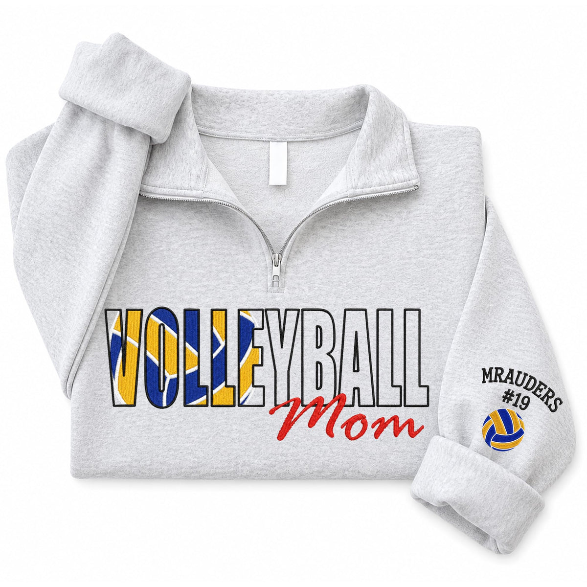 NAZENTI Personalized Sports Mom Quarter Zip Sweatshirt, Football Volleyball Soccer Mom Pullover, Gifts For Mama Grandma