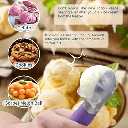 Heated Ice Cream Scoop Rechargeable, Electric Warming Ice Cream Scooper with LED Display, Heats to 158°F for Hard Ice Cream, Easy for Seniors & Kids, IP67 Waterproof (White, 2 oz)