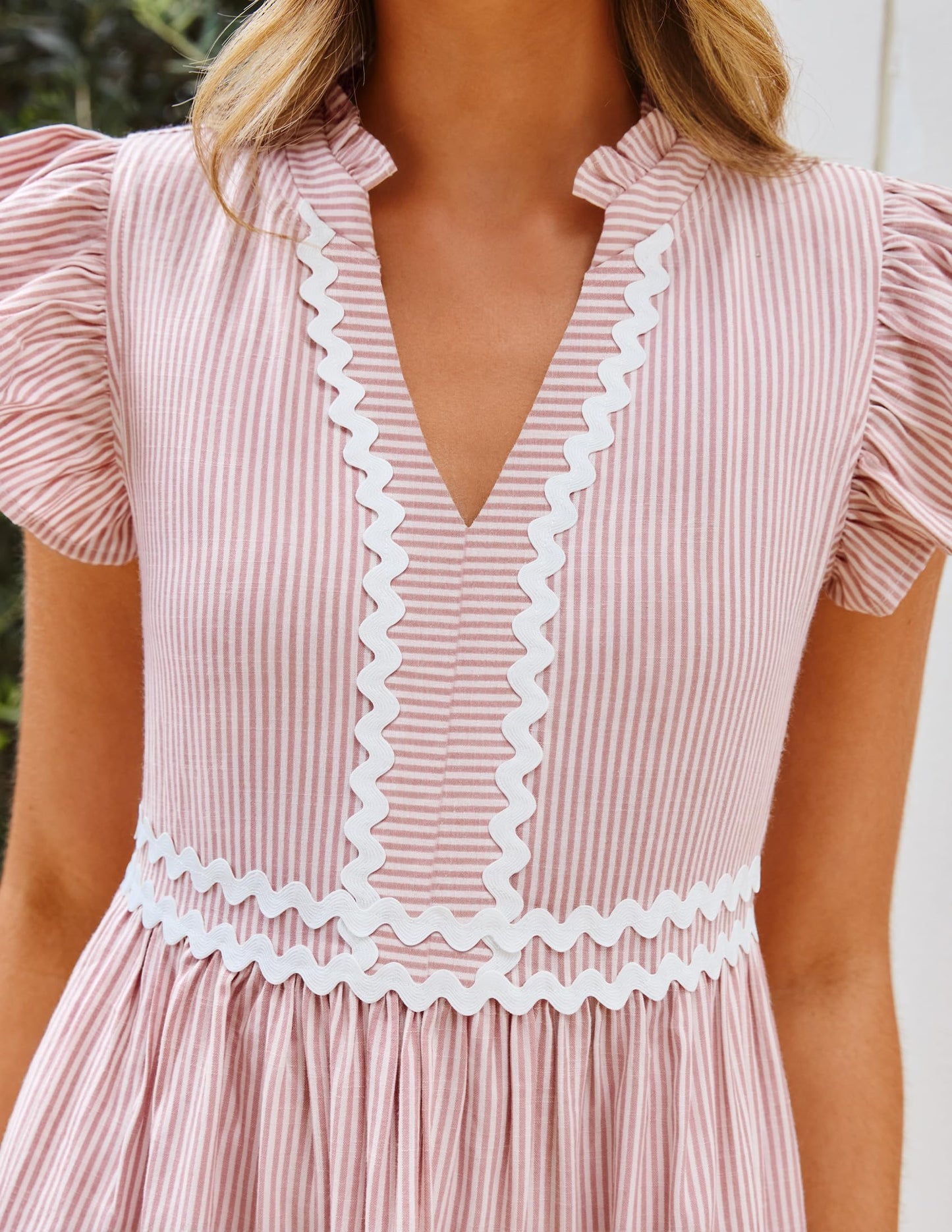 ZESICA Women's Casual Striped Mini Dress