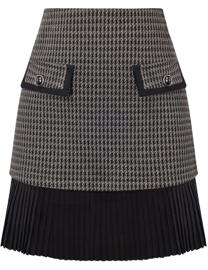 Kate Kasin Women's Plaid Mini Skirt, High Waist Pleated A-Line Skirts