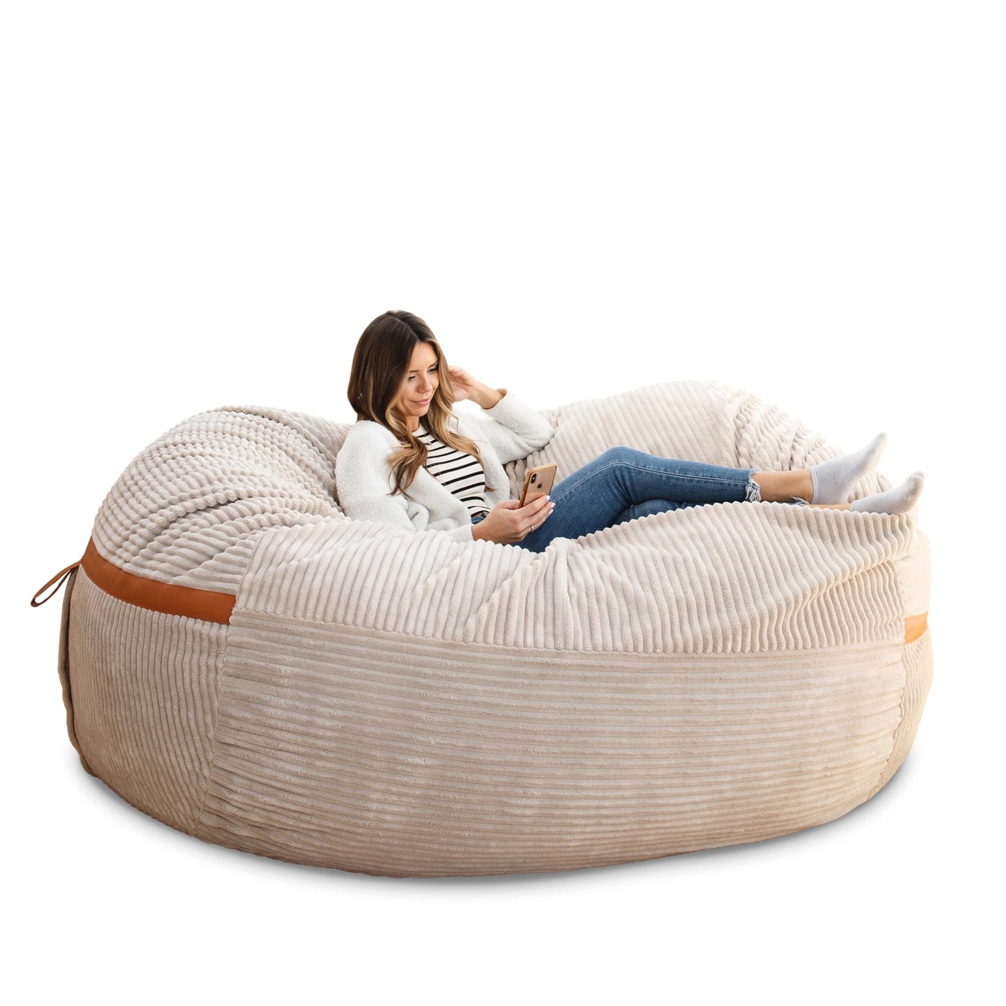 Big Joe Fuf 7Ft Giant Foam Bean Bag Chair, Oversized Couch with Removable Cover for Kids, Teens, Adults, Fog Lenox, Durable Woven Polyester, 7 Foot
