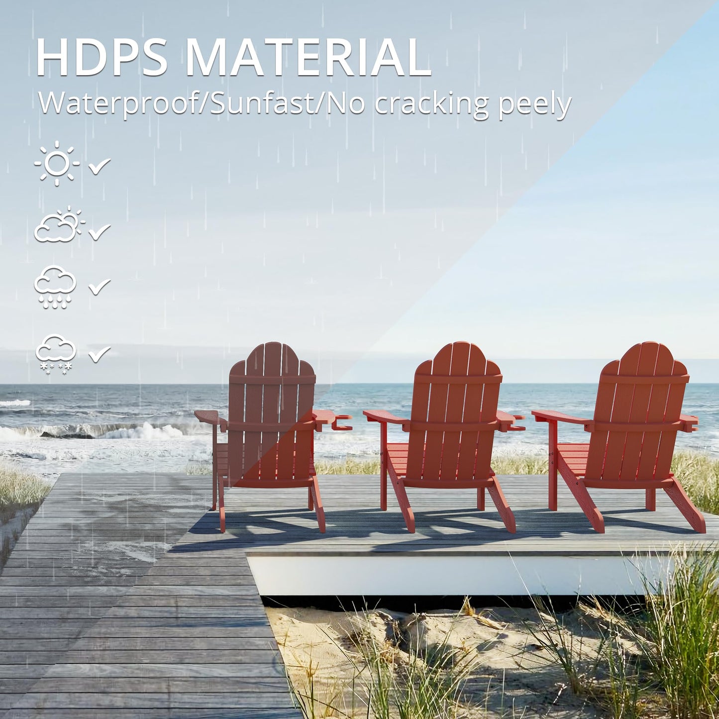 LUE BONA HDPS Adirondack Chairs Set, Fire Pit Outdoor Chair Weather Resistant with Cup Holder, Modern Plastic Chair Plastic for Patio, Deck, Proch, 350LBS, 4 Set, Dark Brown