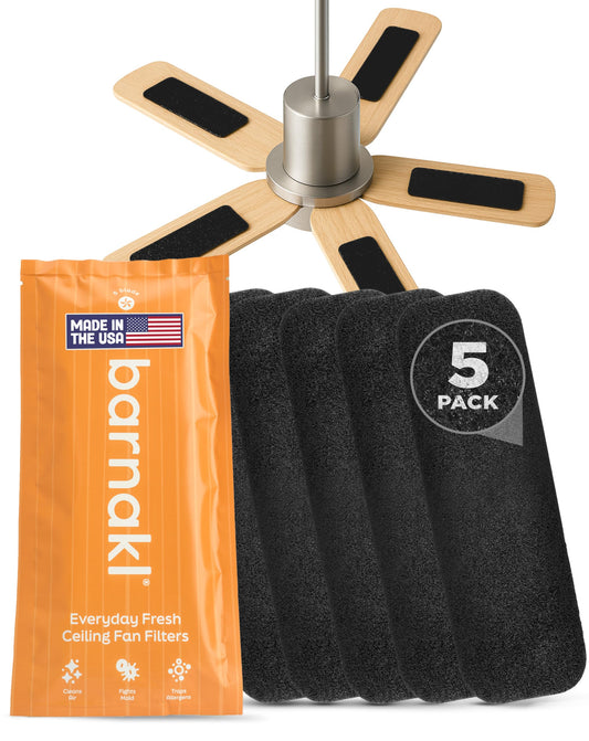 Barnakl Ceiling Fan Air Purifier Pads, Activated Coconut Shell Carbon Filters Trap Dust, Odors & Allergens, Easy-Stick Universal Fit for Ceiling Fan Blades, Odorless & Unscented - 3 Count