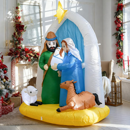 TRMESIA 8 Feet Jesus Birth Decoration Indoor Outdoor Inflatable Nativity Scene with LED Lights, Christmas Garden Lawn Decoration, Blow up Xmas Decor, Holiday Celebrations and Parties