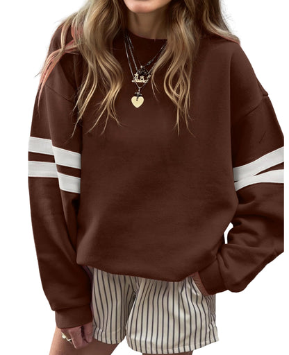 Selink Womens Varsity Striped Oversized Sweatshirt Crewneck Long Sleeve Casual Fashion Pullover Top Fall Outfits