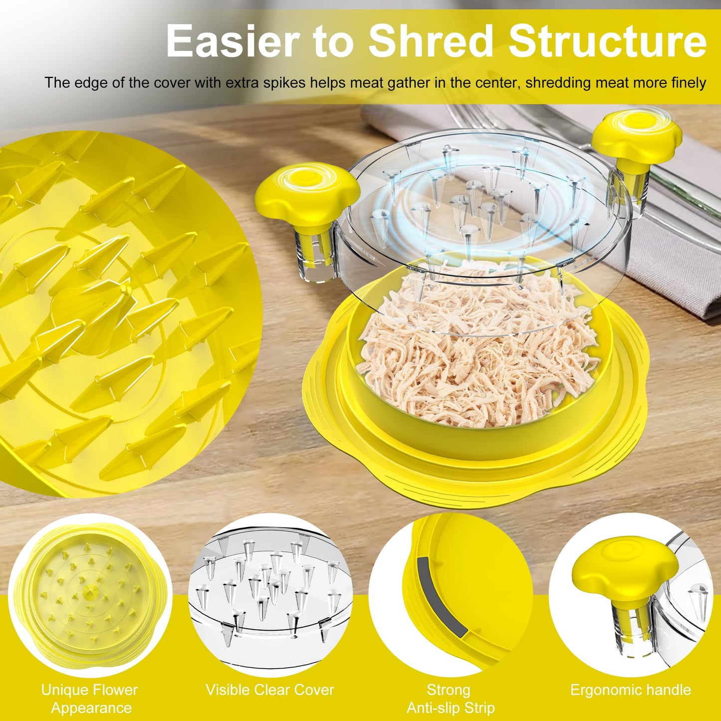 SURETIVIAN Chicken Shredder Tool Twist Large Chicken Breast Shredder with Brush&Fork, Visible Meat Shredder Machine, Anti-Slip Strip, Ergonomic Handle, BPA Free, Pork Beef Chicken(Hot Pink)