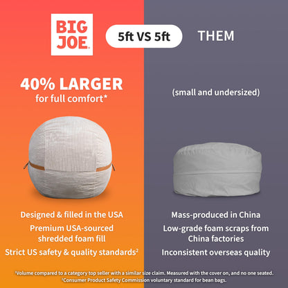 Big Joe Fuf 7Ft Giant Foam Bean Bag Chair, Oversized Couch with Removable Cover for Kids, Teens, Adults, Fog Lenox, Durable Woven Polyester, 7 Foot