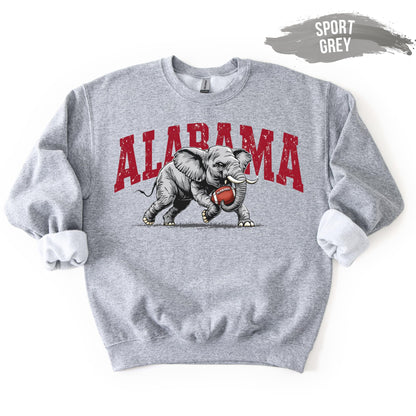Alabama Elephant Football Sweatshirt – Vintage Sport Grey Crewneck Pullover – Retro Game Day Apparel for Men & Women