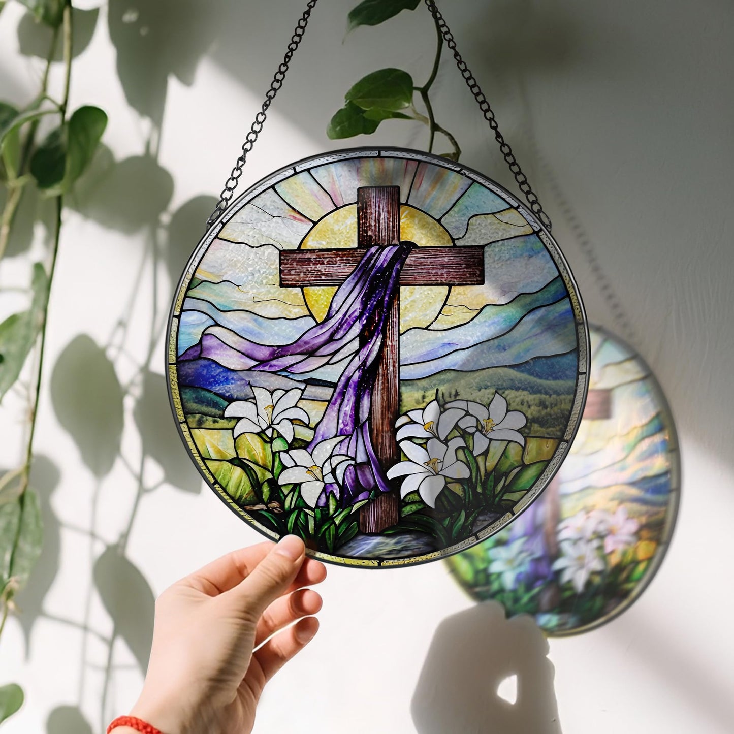 8-Inch Jesus with Cardinals Suncatcher Ornament, Stained Glass Window Hanging & Religious Christmas Ornament, Christian Window Decor — Memorial Gift, Christian Gifts for Her, Religious Gifts