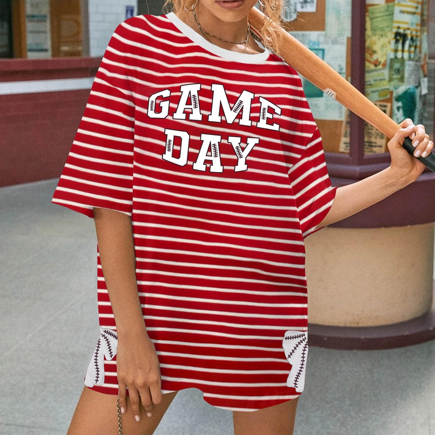 Football Shirts for Women Oversize Game Day T-Shirts Bow Side Split T-Shirt | Football Season Graphic Tee Tops Oversize Football Graphic Short Sleeve Tee Top