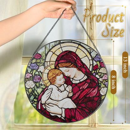 8-Inch Jesus with Cardinals Suncatcher Ornament, Stained Glass Window Hanging & Religious Christmas Ornament, Christian Window Decor — Memorial Gift, Christian Gifts for Her, Religious Gifts