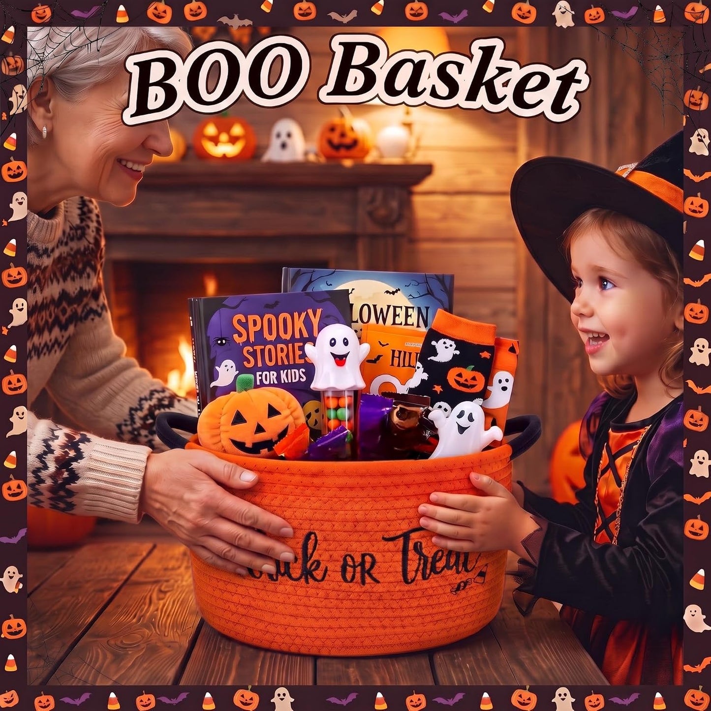 Yungyan Halloween Movie Night Supplies Snack Tray, Orange Gift Basket