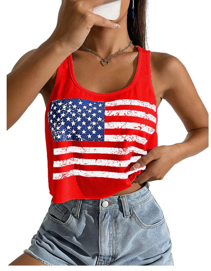 4th of July Crop Tops for Women Funny American Flag Shirts Tank Tops Outfits
