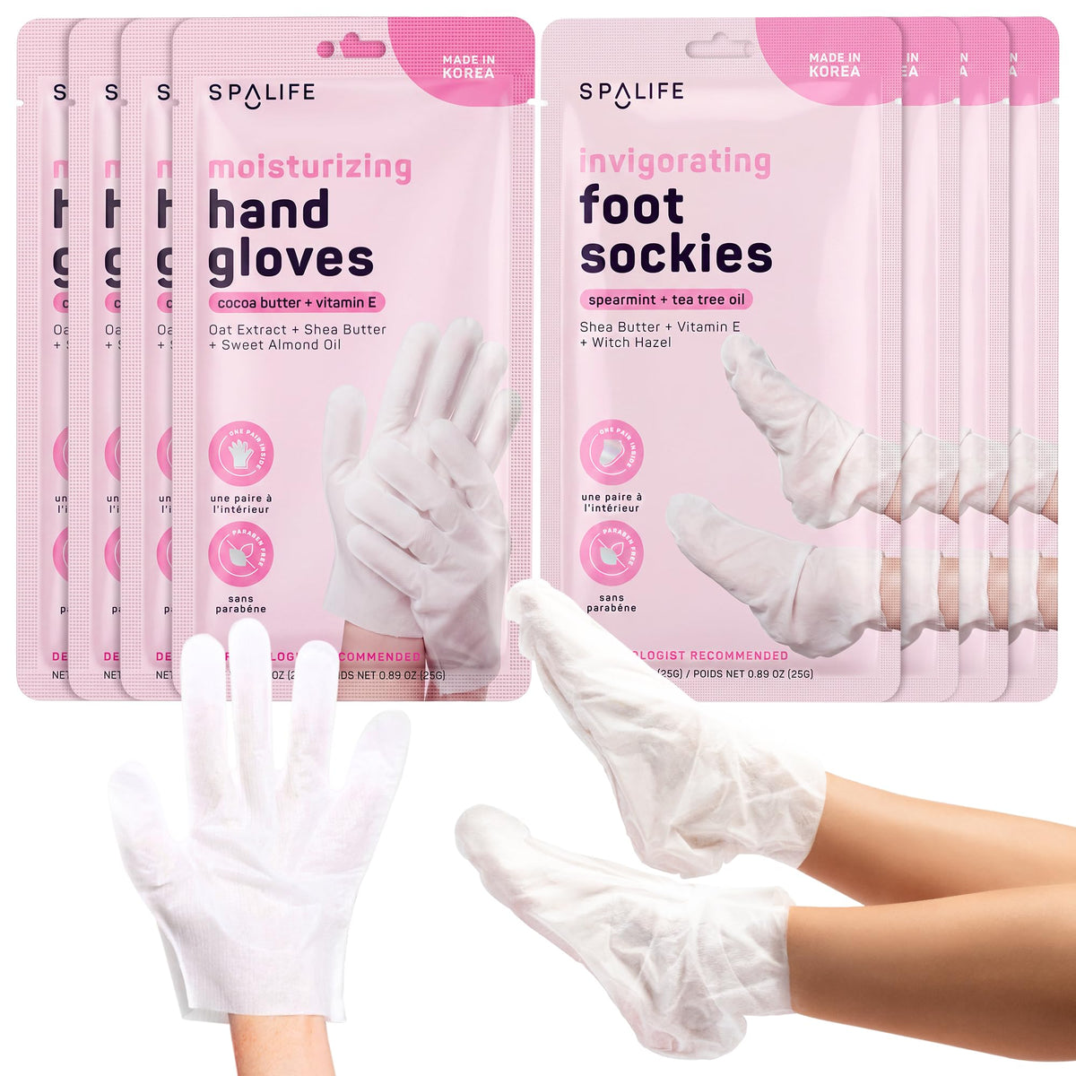 SpaLife Moisturizing Foot Sockies | Foot Mask for Dry Cracked Feet | Tea Tree Oil Softening Booties | Callus Remover Alternative | Self Care Gifts for Women | 8 Pack
