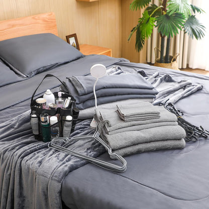 42 Pcs College Dorm Essentials Set Twin XL Bedding Bundle Bedding Bathroom and Storage Supplies Totally Complete for Guys College Dorm School, Gray