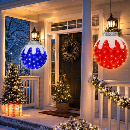 2 Pcs Outdoor Christmas Ornaments, Lighted Pop-Up Holiday Ball Decoration with 160 LED Lights, 8 Light Functions, Lighted Collapsible Christmas Outdoor Decorations for Yard, Patio, Home