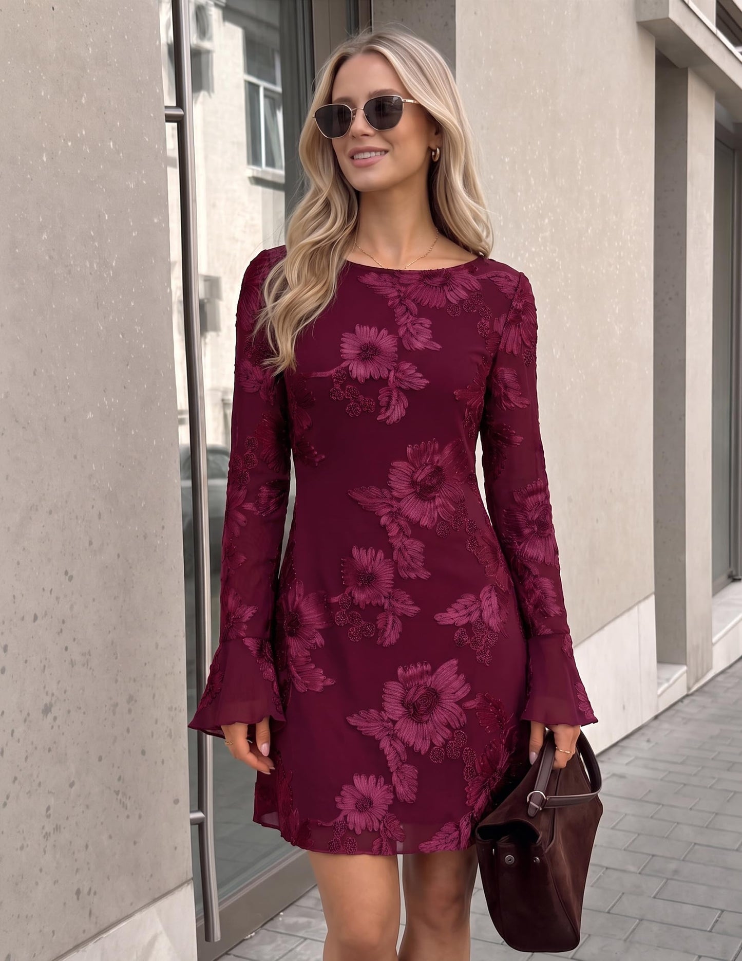 ZESICA Women's 2026 Fall Floral Wedding Guest Cocktail Mini Dress