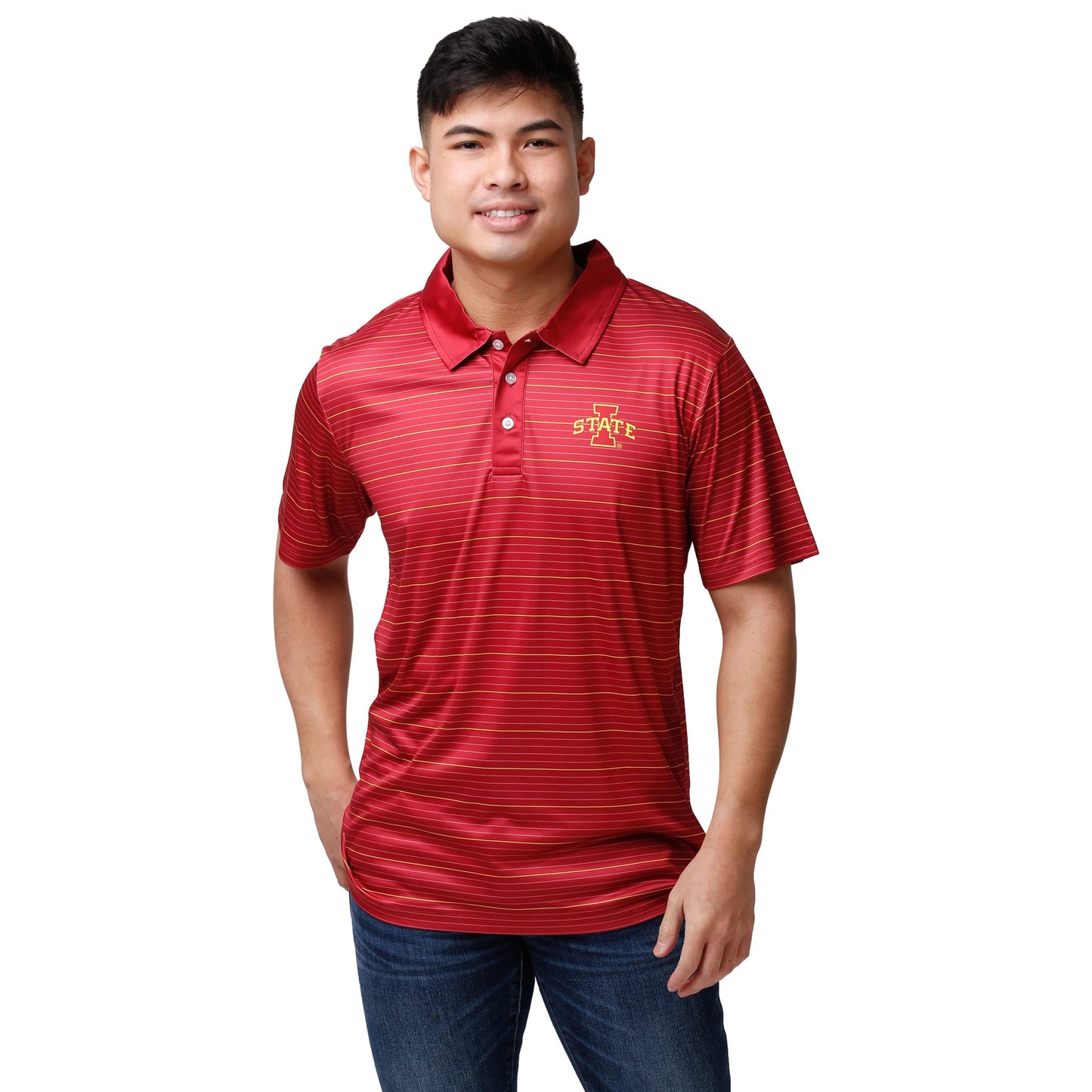 FOCO NCAA Mens NCAA College Team Logo Striped Polyester Polo Short Sleeve Shirt